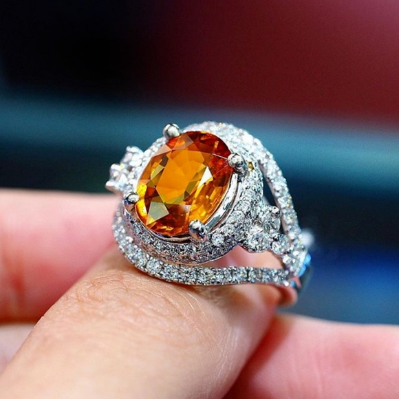 925 Silver Ring Oval Cut Champagne Ring New - Picture 4 of 4